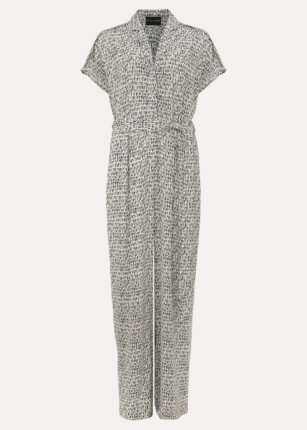 Paige Abstract Print Jumpsuit - Navy/Ivory