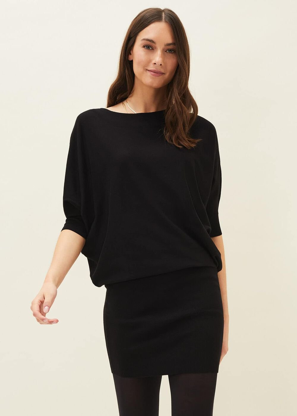 Becca Batwing Knitted Dress - Black