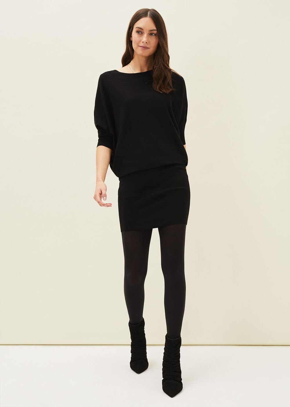 Becca Batwing Knitted Dress - Black