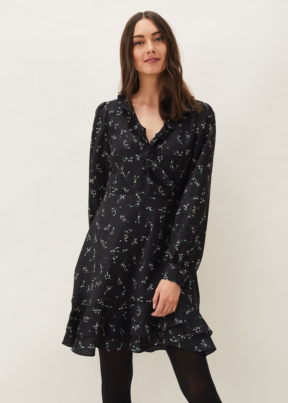 Jamila Ditsy Print Wrap Dress - Black