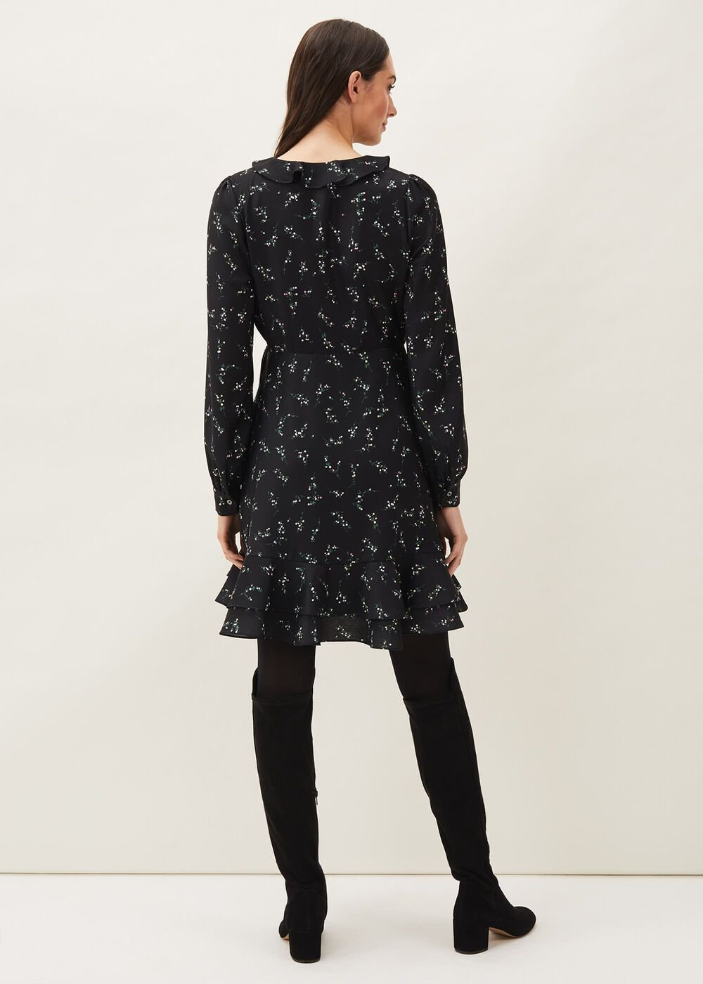 Jamila Ditsy Print Wrap Dress - Black