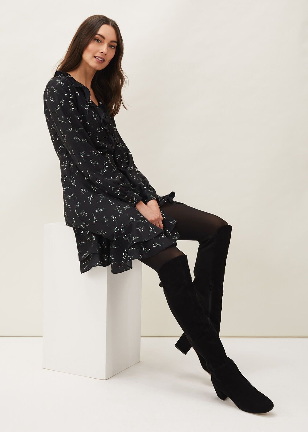 Jamila Ditsy Print Wrap Dress - Black