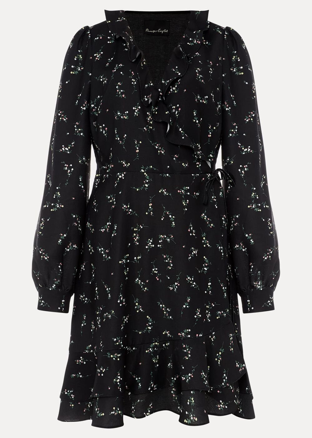 Jamila Ditsy Print Wrap Dress - Black