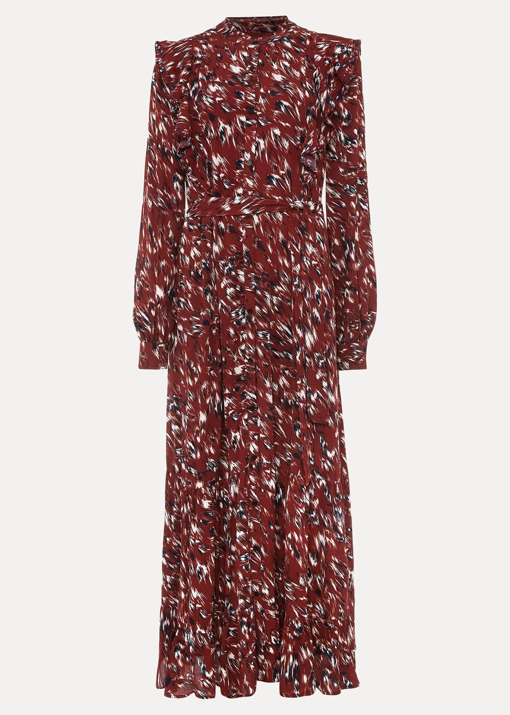 Helen Abstract Feather Print Midaxi Dress - Burgundy
