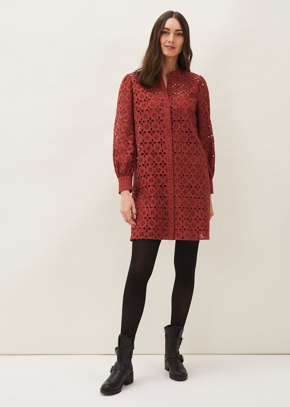 Rihanna Broderie Tunic Dress - Spice