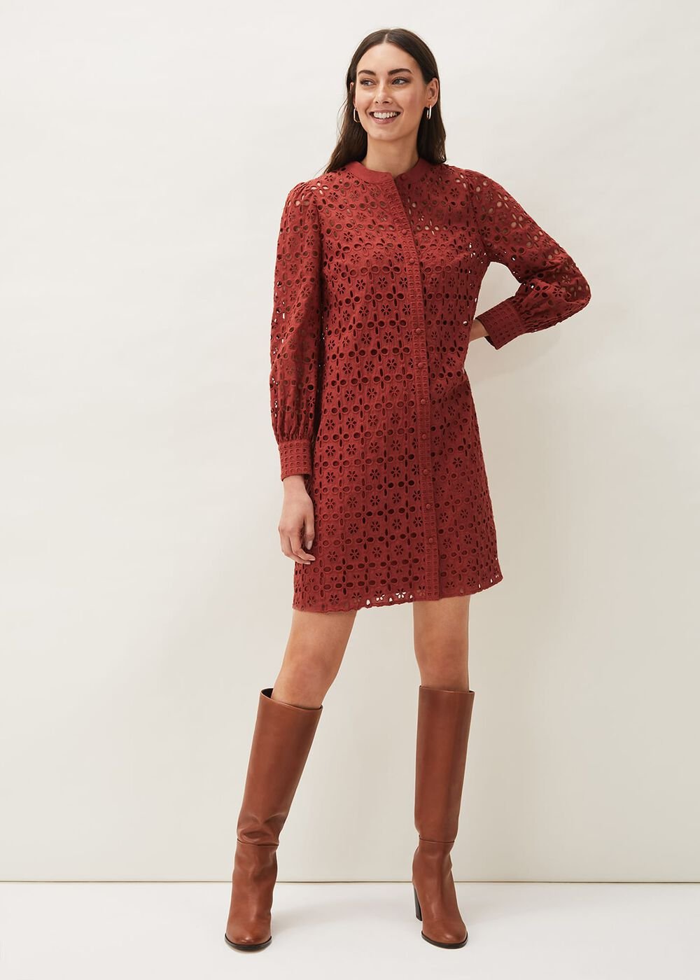 Rihanna Broderie Tunic Dress - Spice