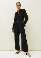 Una Velvet Trim Jumpsuit - Black