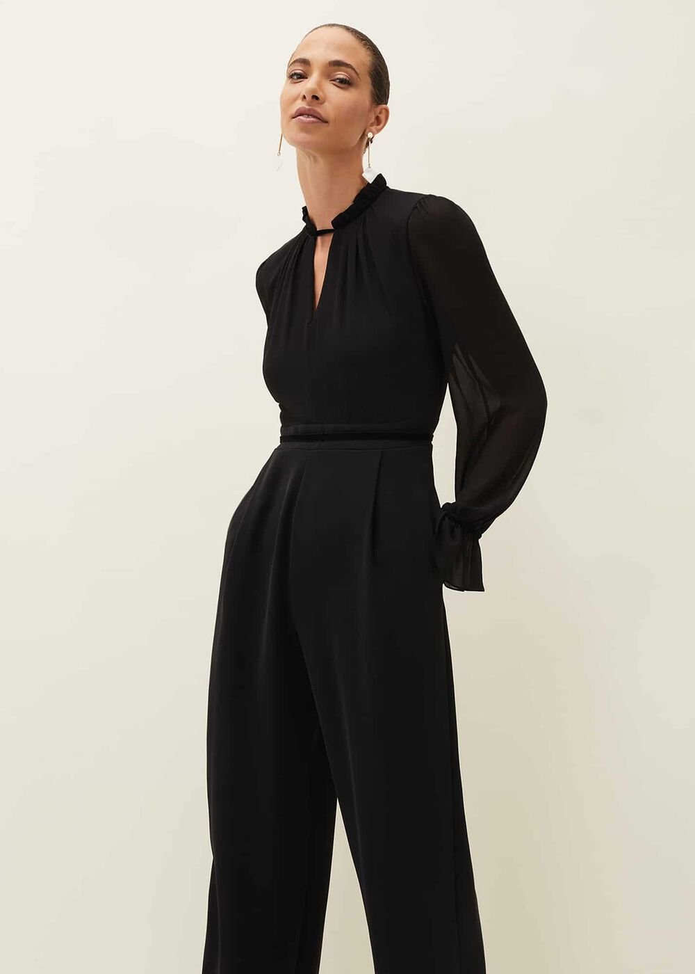 Una Velvet Trim Jumpsuit - Black