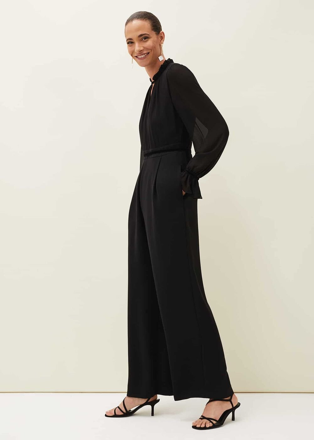 Una Velvet Trim Jumpsuit - Black