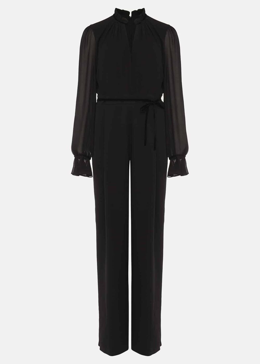 Una Velvet Trim Jumpsuit - Black