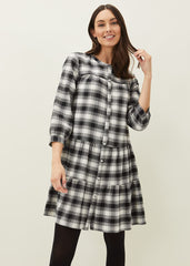 Meriah Check Swing Dress - Black/Ivory