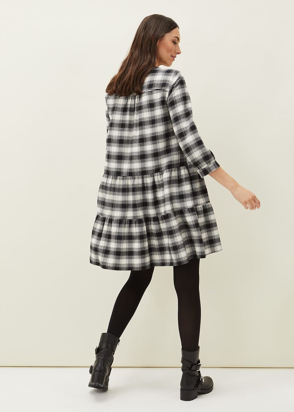 Meriah Check Swing Dress - Black/Ivory