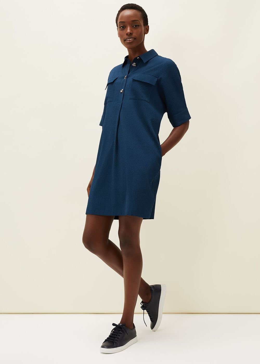 Faye Textured Tunic Dress - Teal