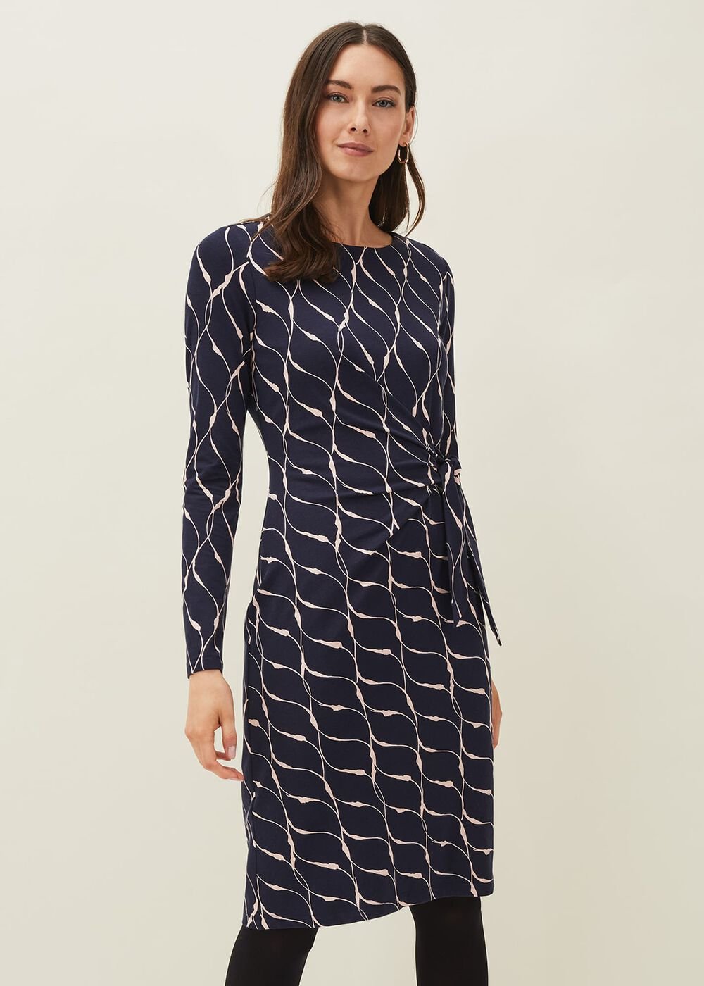 Ally Swirl Midi Dress - Navy