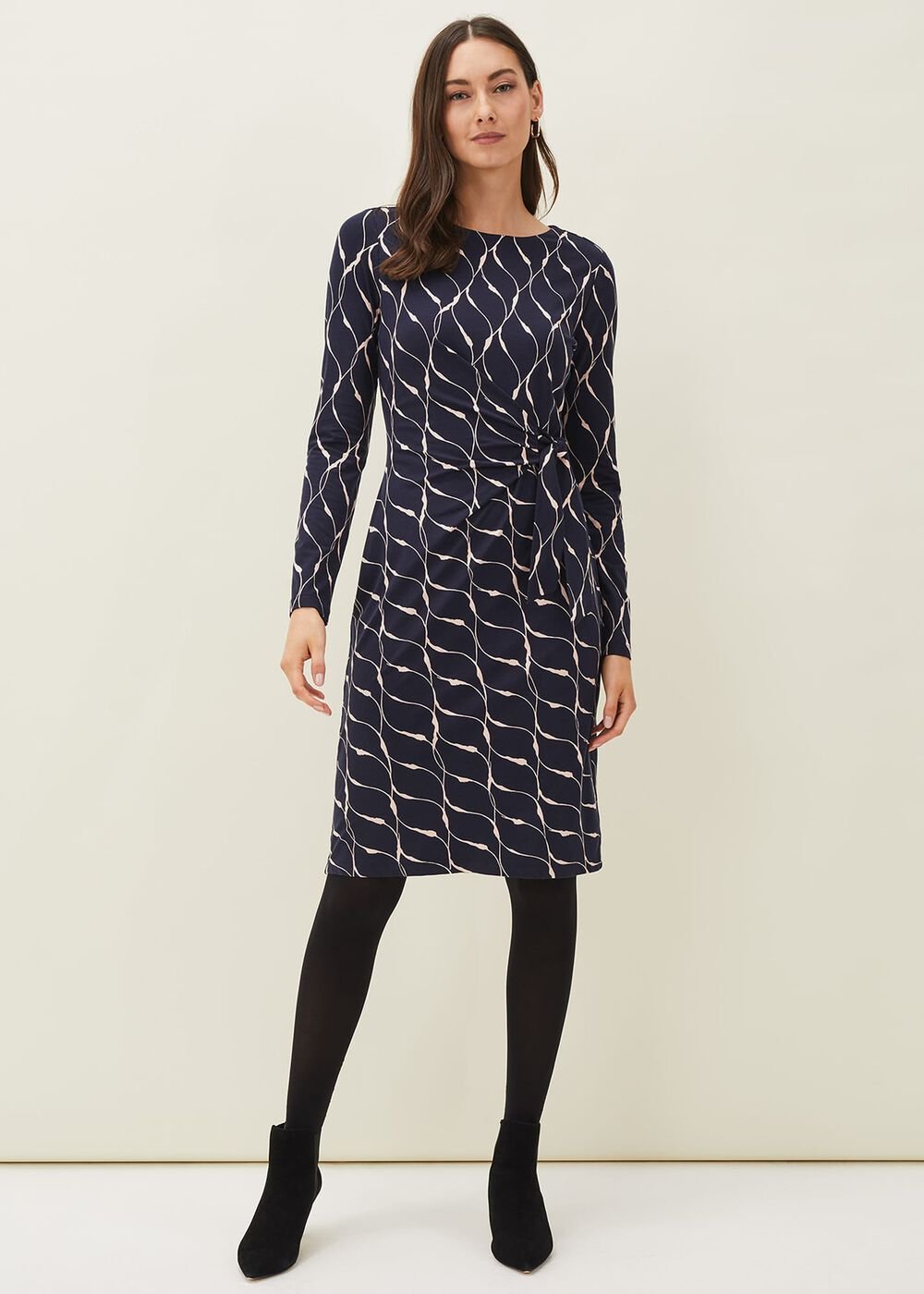 Ally Swirl Midi Dress - Navy