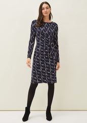 Ally Swirl Midi Dress - Navy