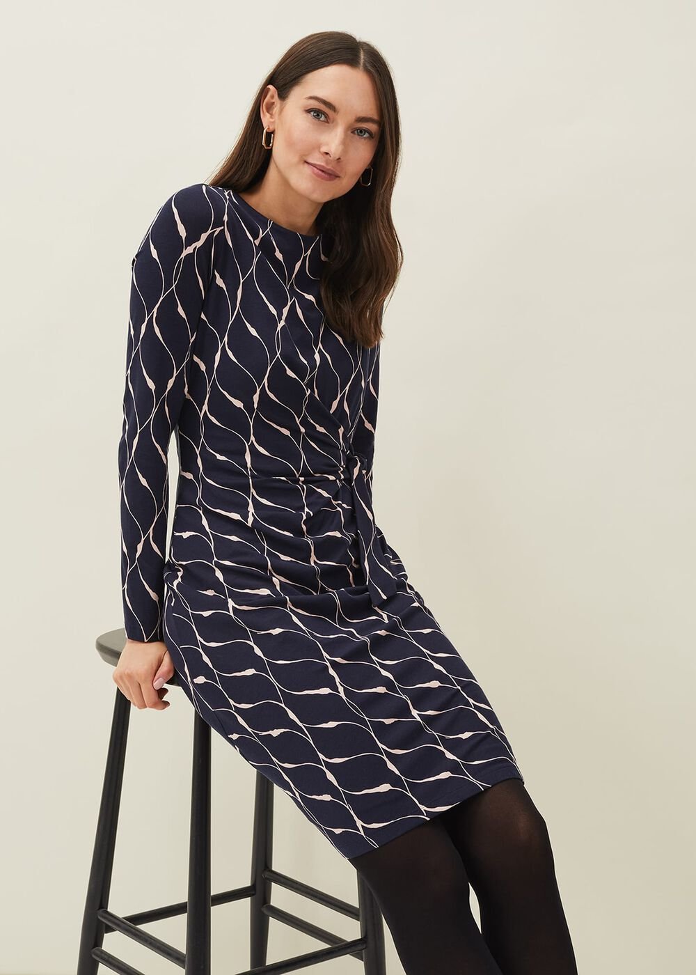 Ally Swirl Midi Dress - Navy