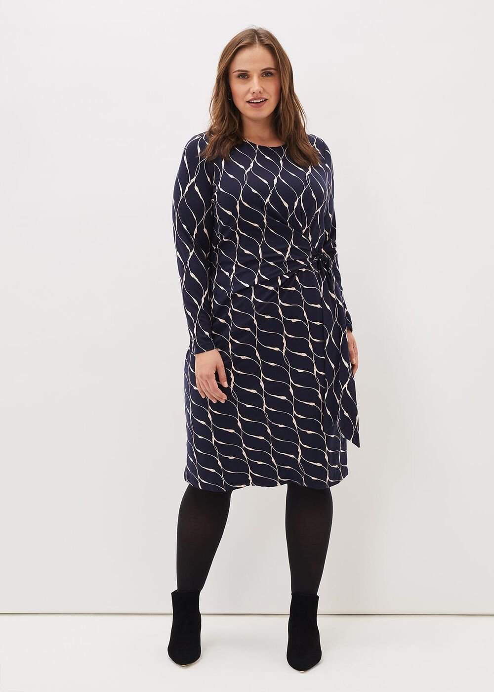 Ally Swirl Midi Dress - Navy
