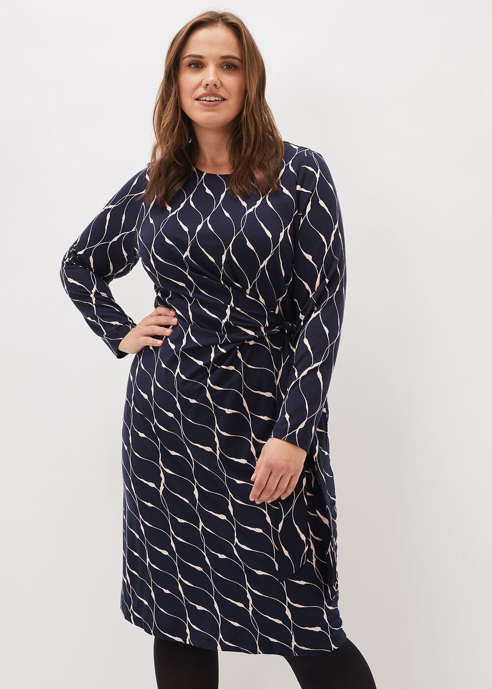 Ally Swirl Midi Dress - Navy