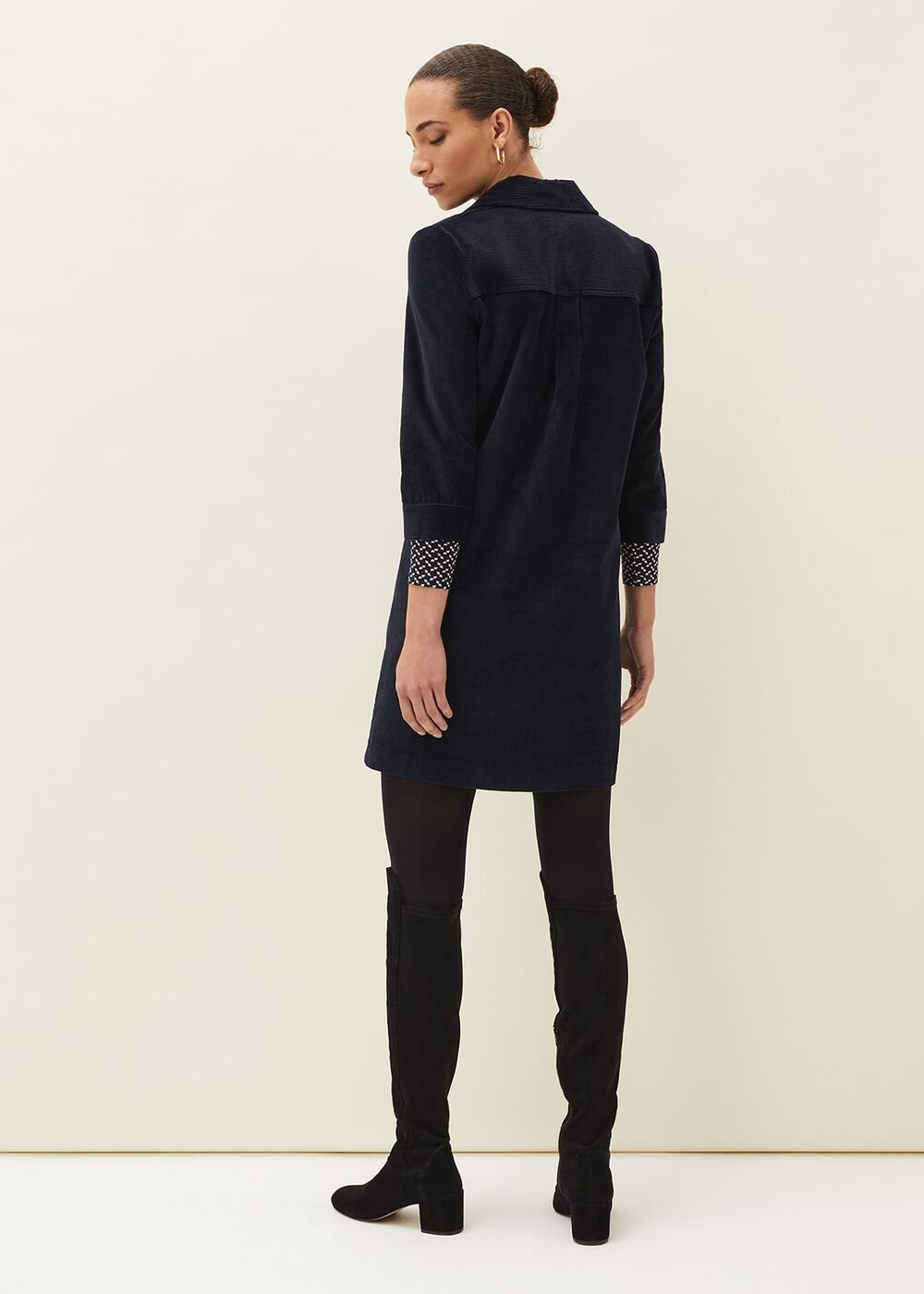 Kirsty Corduroy Zip Front Dress - Navy