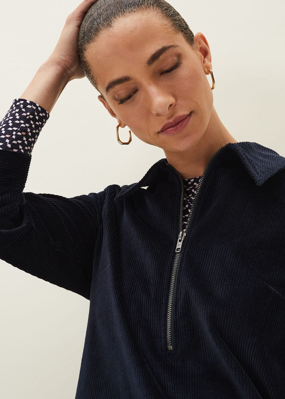 Kirsty Corduroy Zip Front Dress - Navy