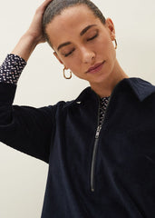 Kirsty Corduroy Zip Front Dress - Navy