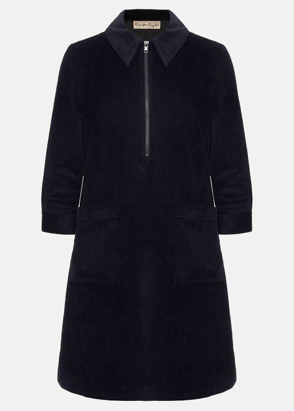 Kirsty Corduroy Zip Front Dress - Navy