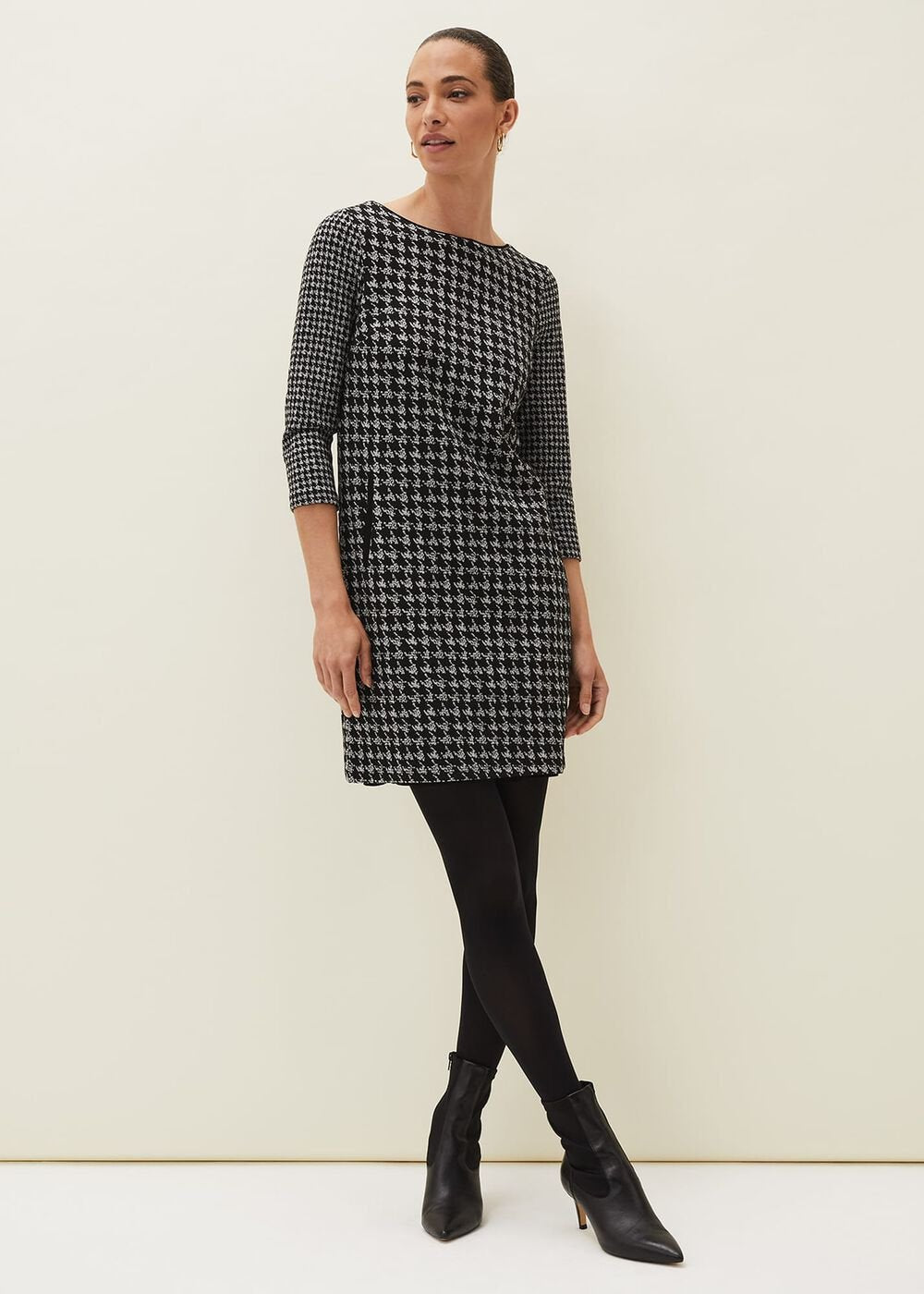 Lenia Check Shift Dress - Black/Grey