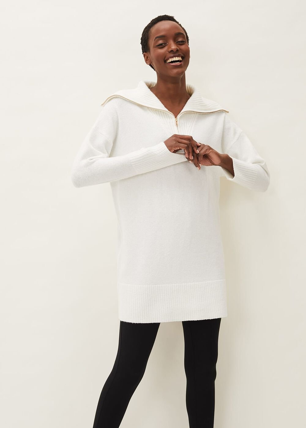 Isabella Zip Up Tunic Dress - Winter White