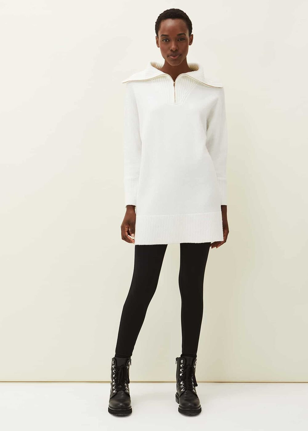 Isabella Zip Up Tunic Dress - Winter White