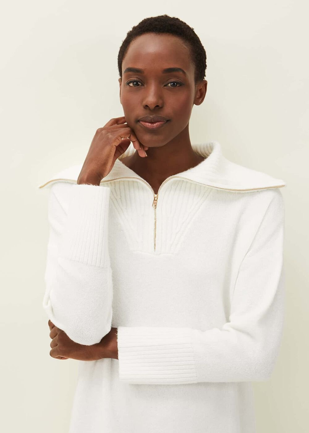 Isabella Zip Up Tunic Dress - Winter White