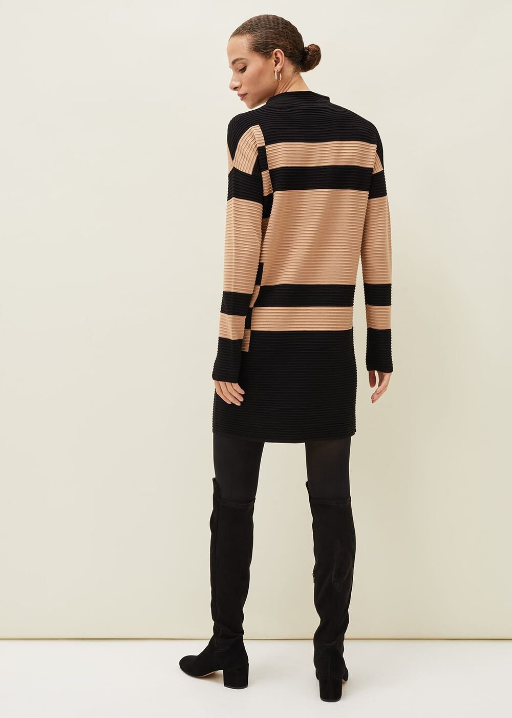 Azera Colourblock Textured Knit Dress - Camel/Black