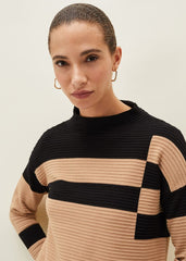Azera Colourblock Textured Knit Dress - Camel/Black