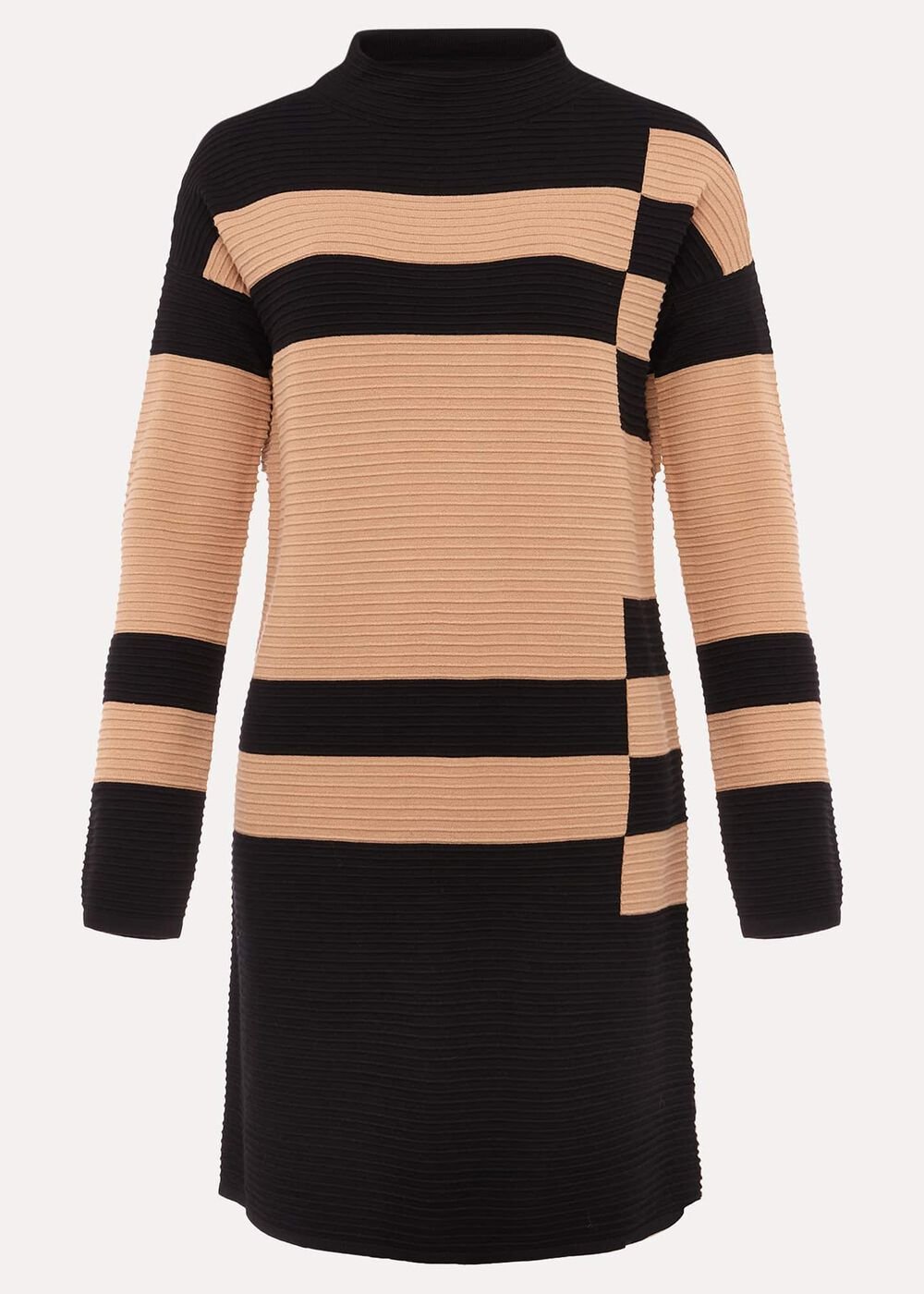 Azera Colourblock Textured Knit Dress - Camel/Black
