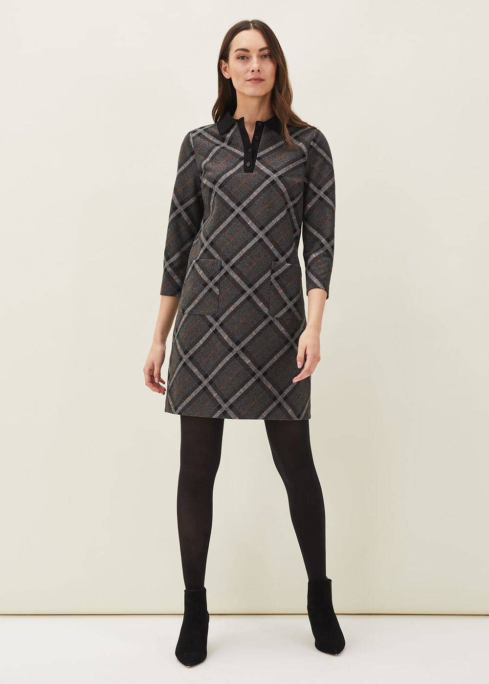 Rayia Check Tunic Dress - Black/Grey