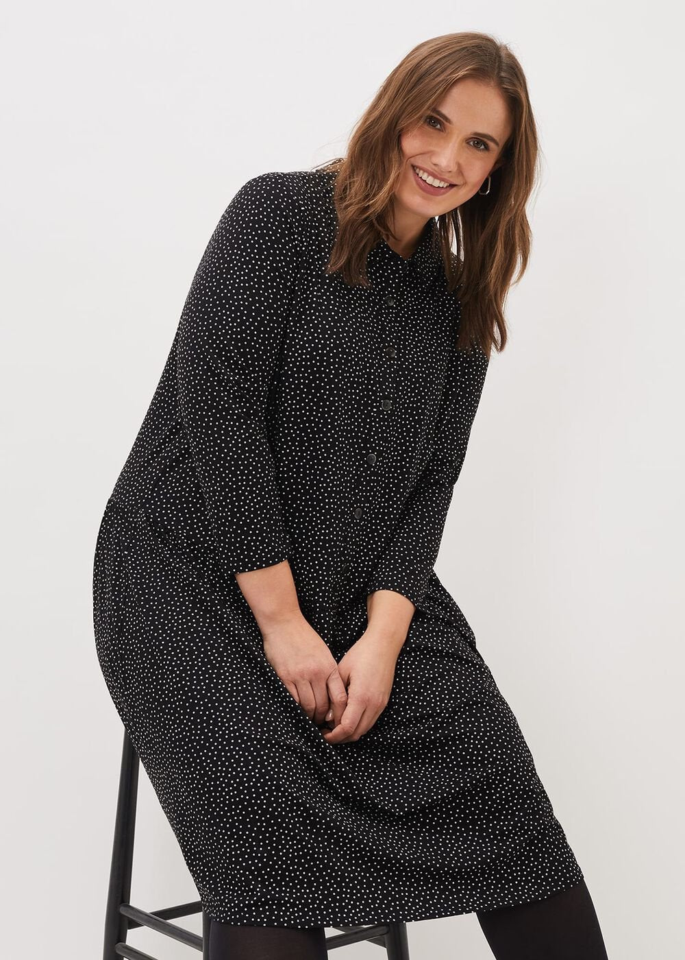 Mina Spot Jersey Dress - Black