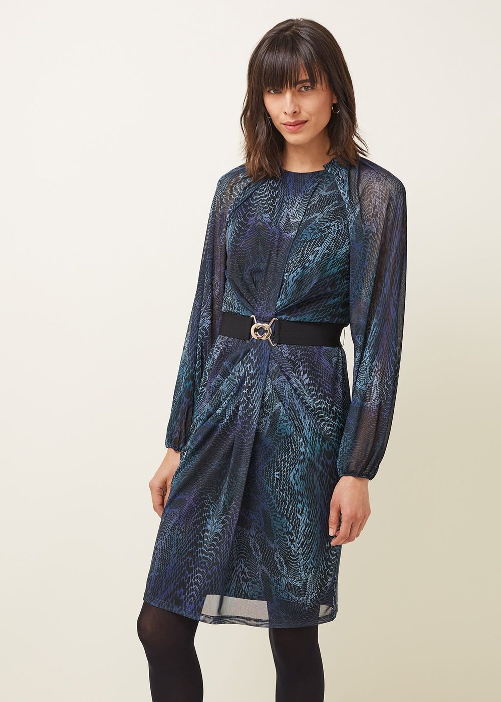 Amelie Snake Print Dress - Teal/Black