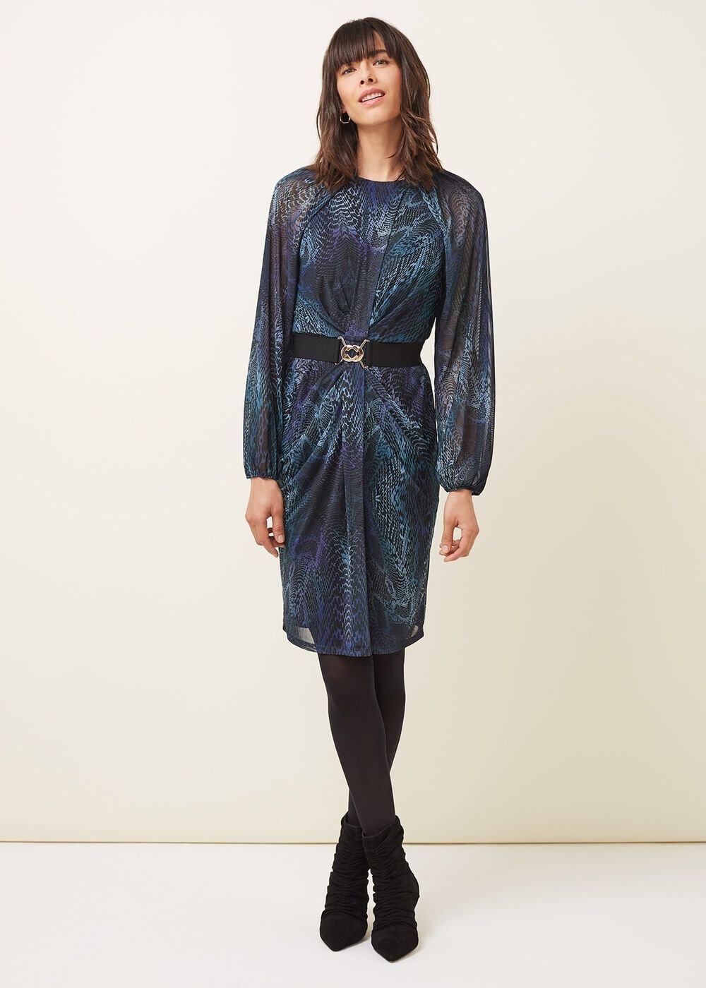 Amelie Snake Print Dress - Teal/Black