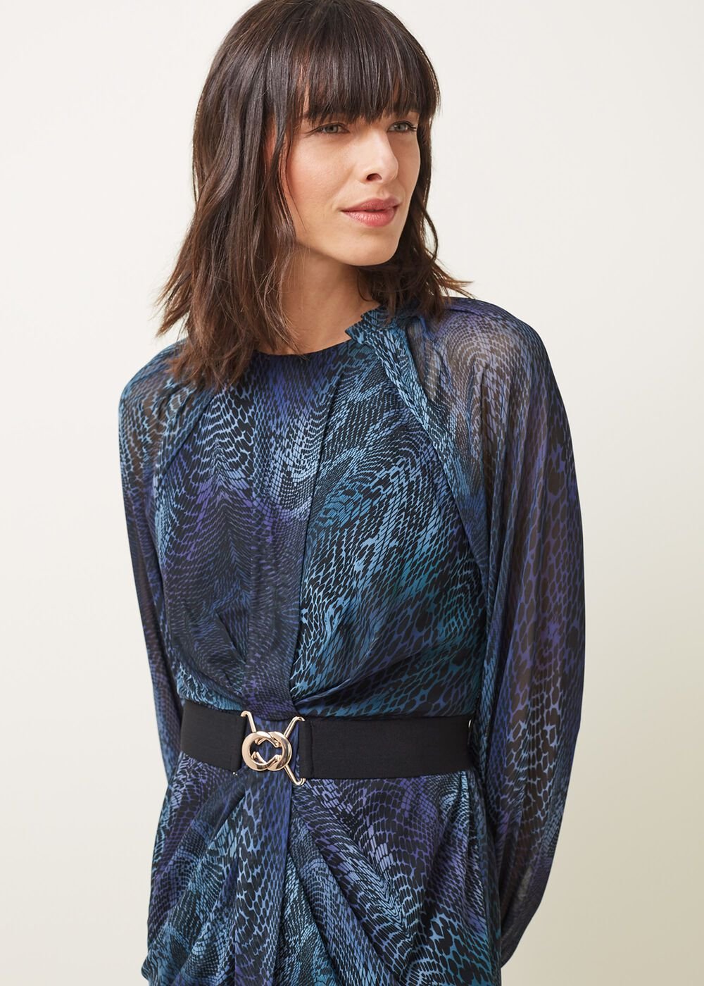 Amelie Snake Print Dress - Teal/Black