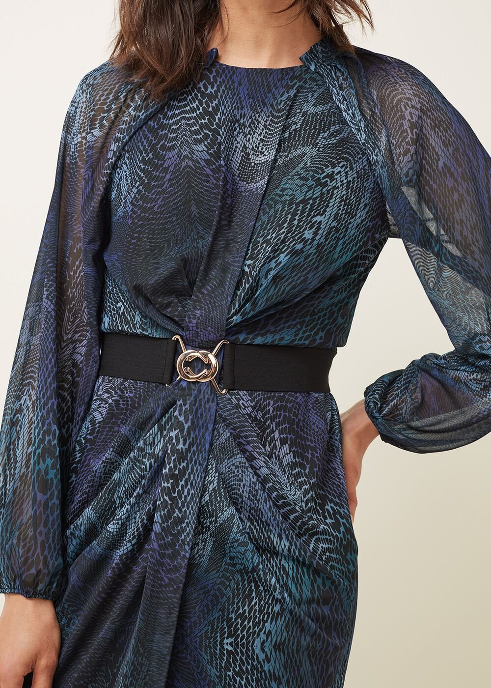 Amelie Snake Print Dress - Teal/Black