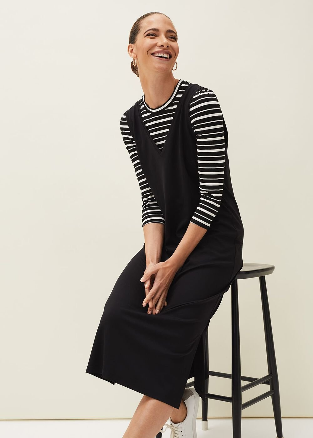 Catya Two Piece Stripe Top And Dress - Black