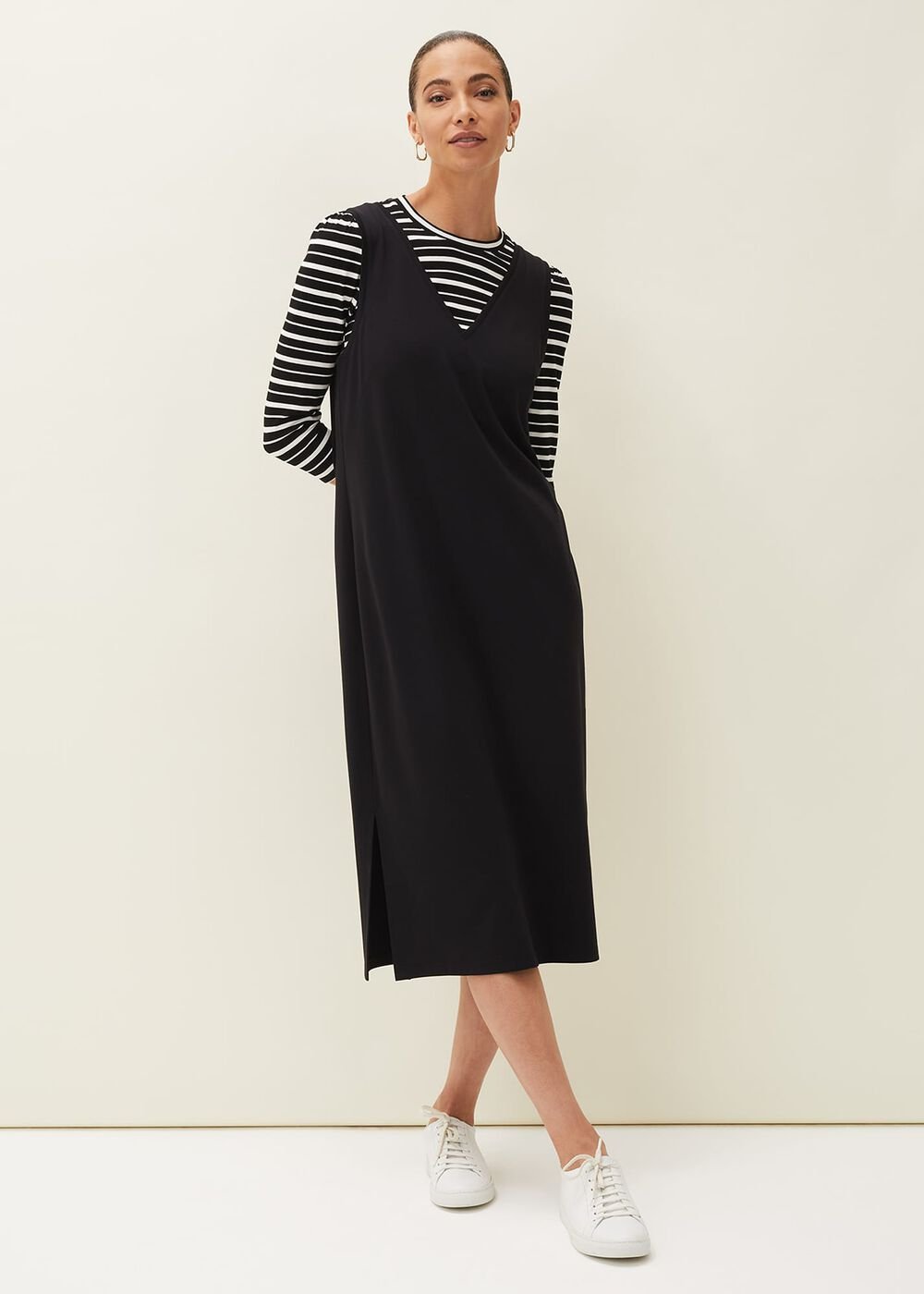 Catya Two Piece Stripe Top And Dress - Black