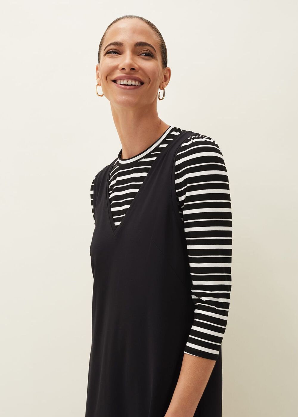 Catya Two Piece Stripe Top And Dress - Black