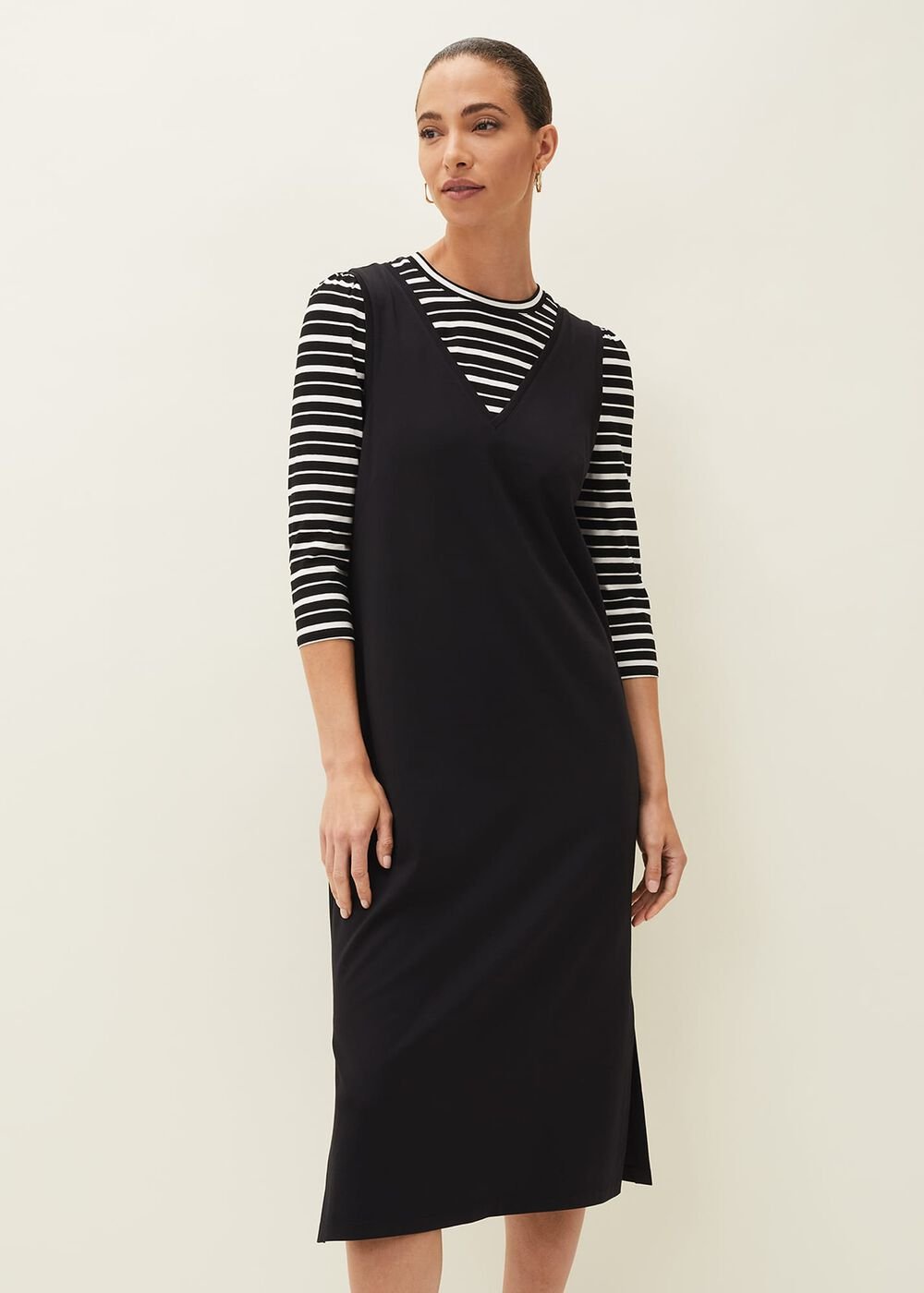 Catya Two Piece Stripe Top And Dress - Black