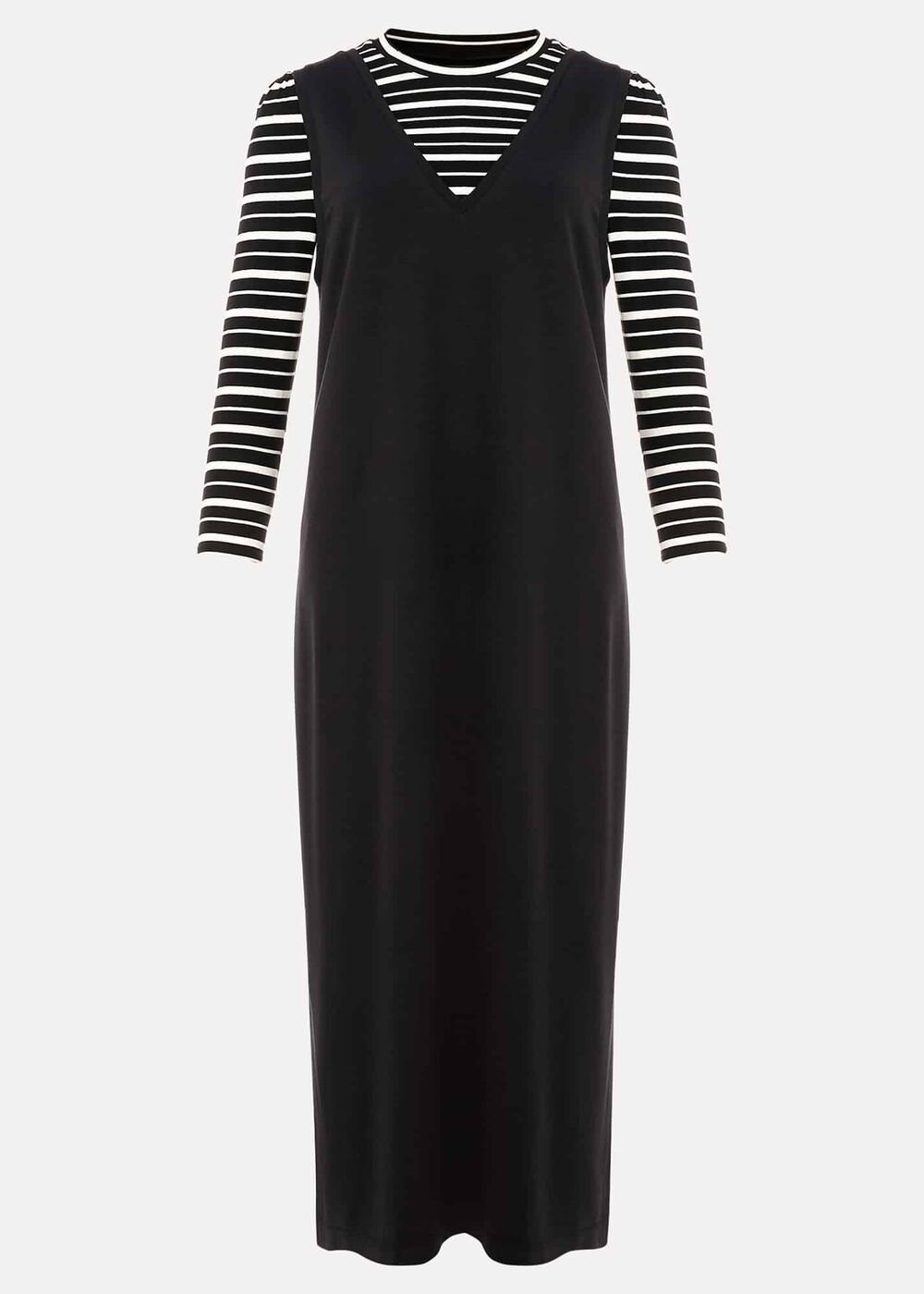 Catya Two Piece Stripe Top And Dress - Black