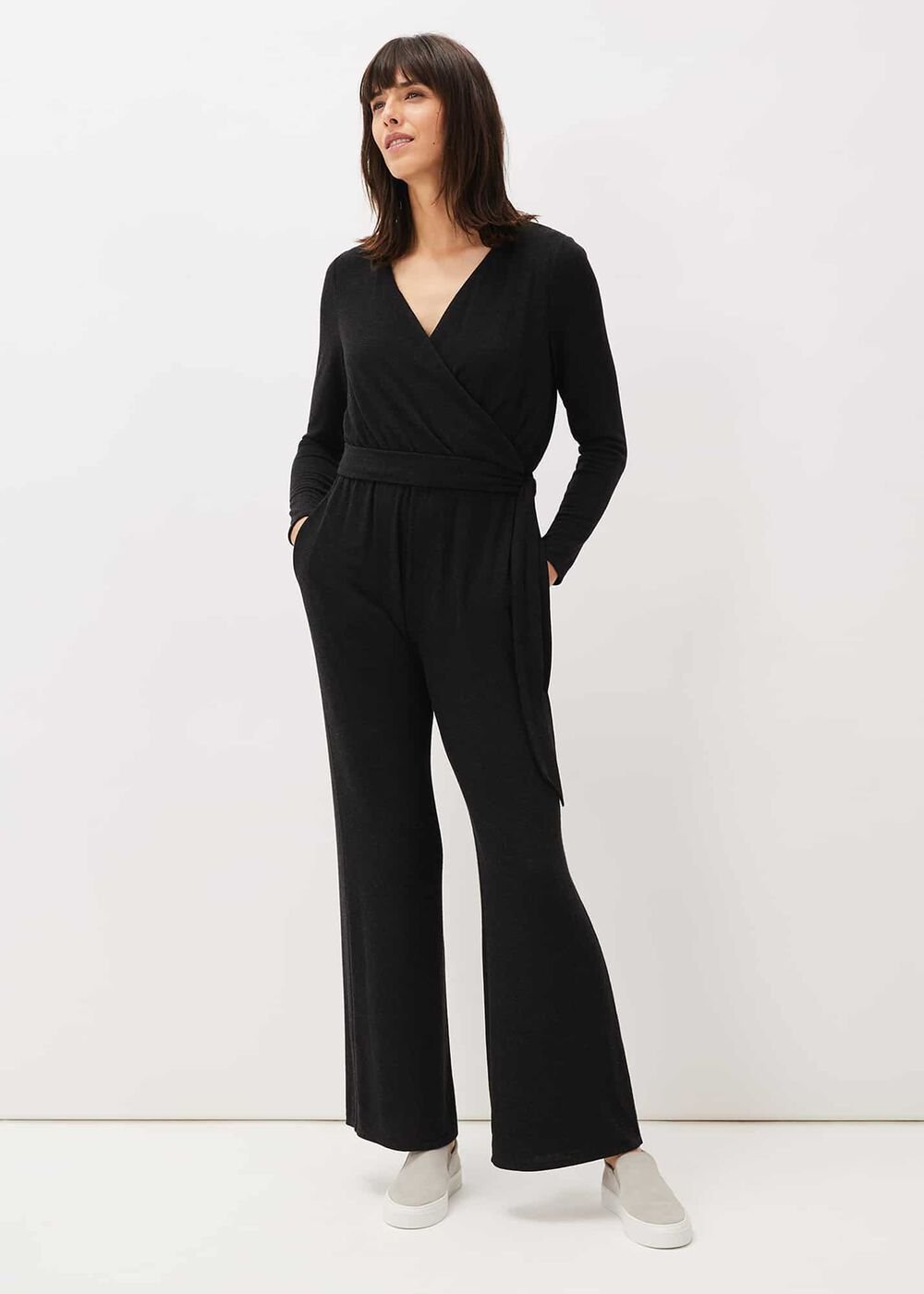 Zarra Wrap Wide Leg Jersey Jumpsuit - Charcoal