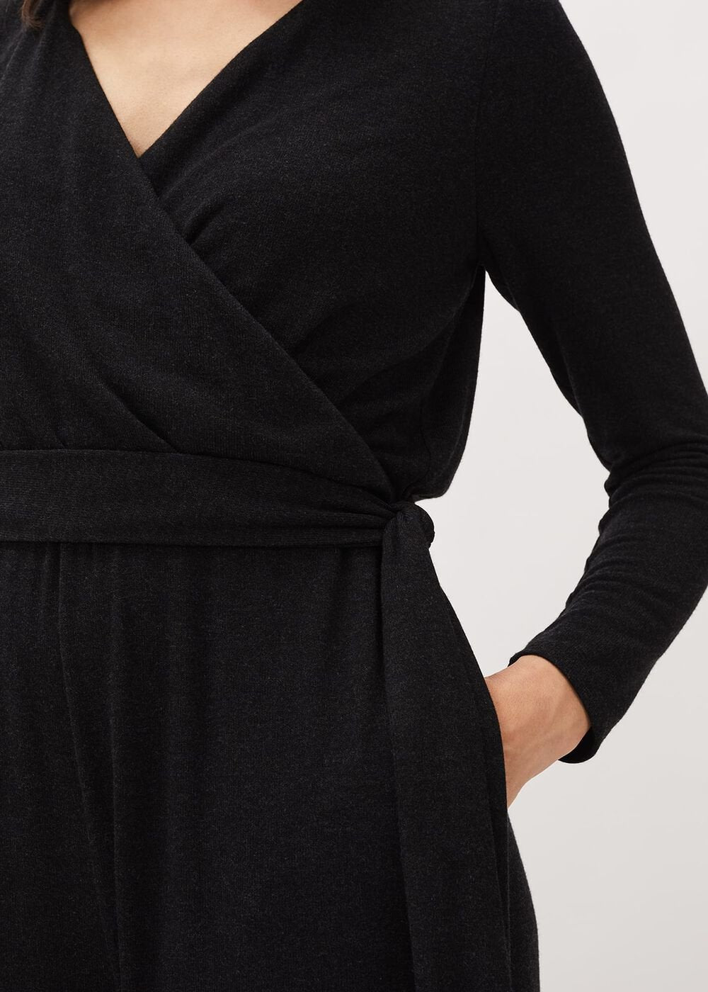 Zarra Wrap Wide Leg Jersey Jumpsuit - Charcoal