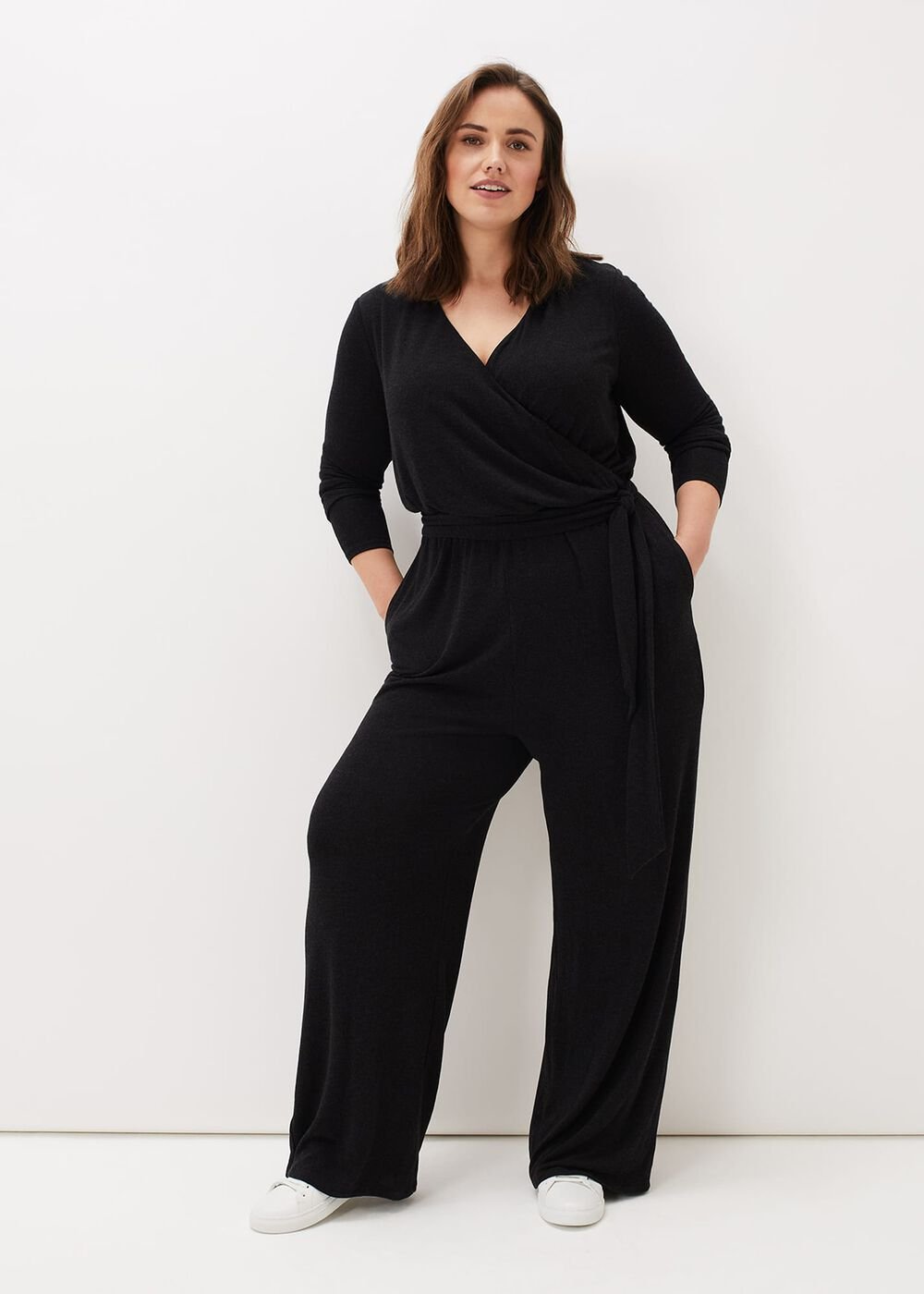 Zarra Wrap Wide Leg Jersey Jumpsuit - Charcoal