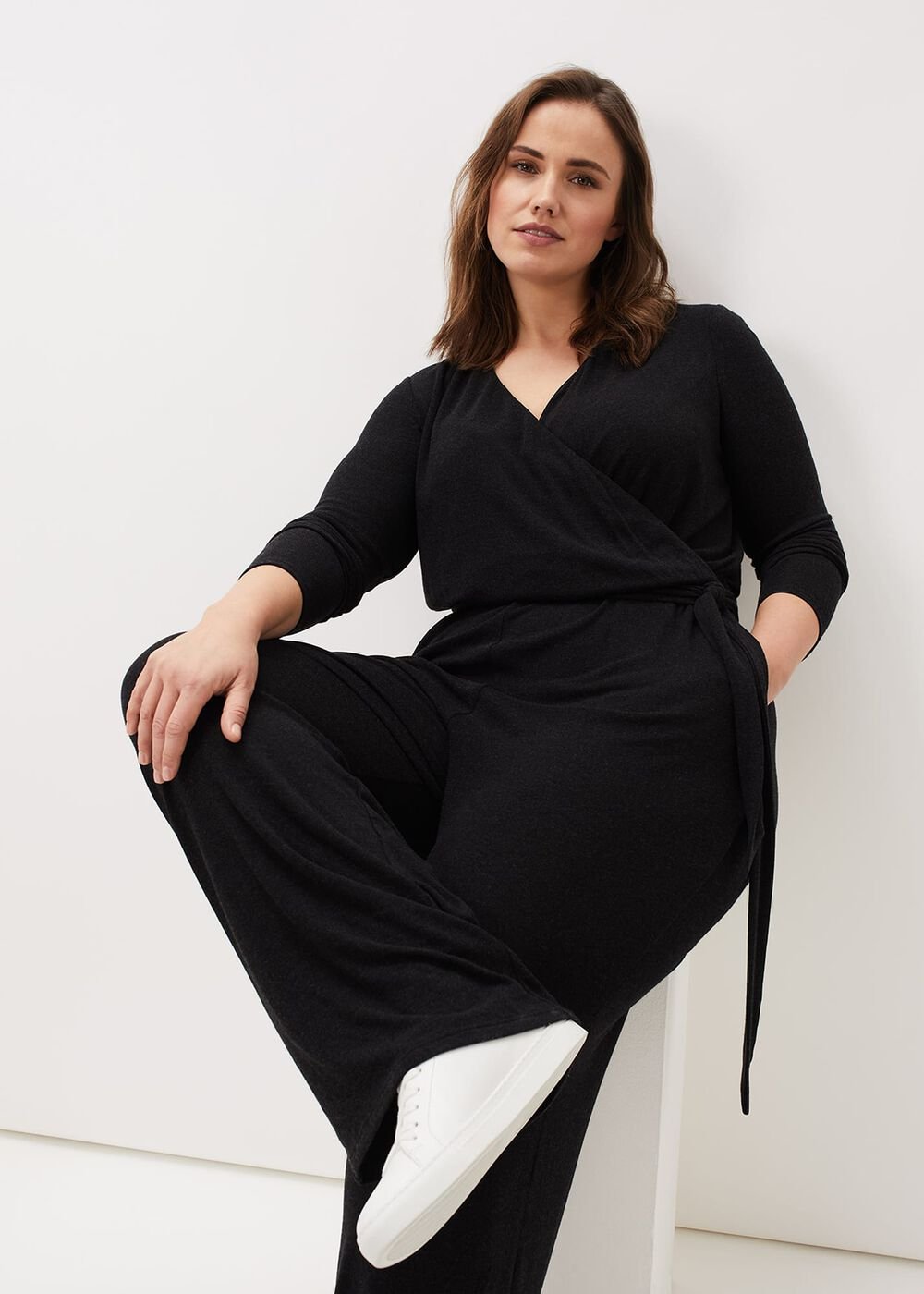 Zarra Wrap Wide Leg Jersey Jumpsuit - Charcoal
