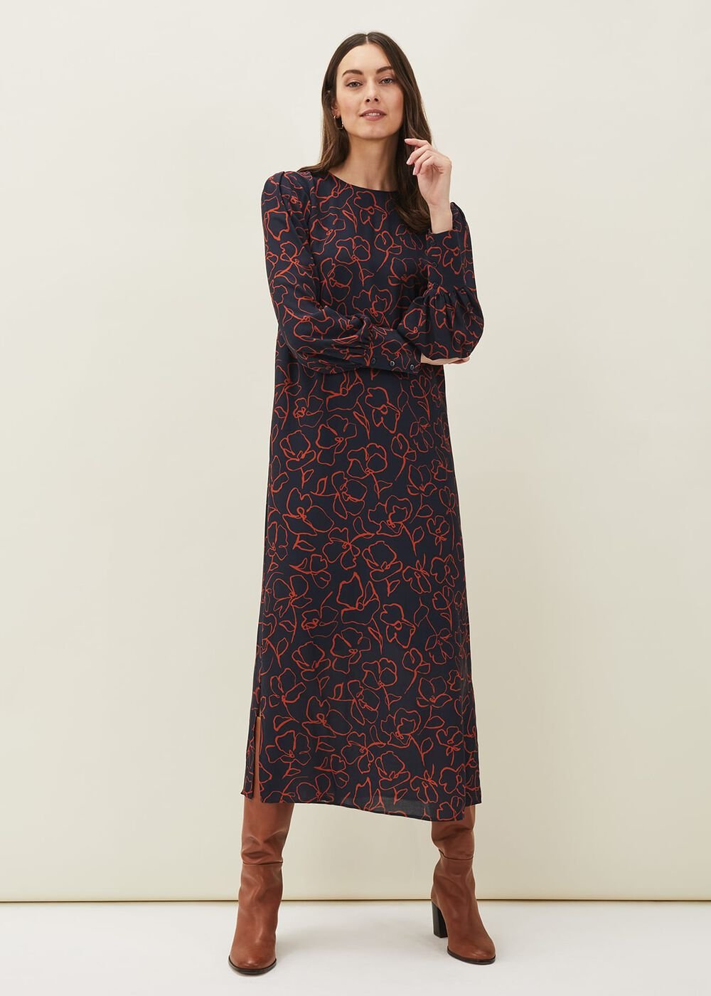 Cosmo Abstract Print Midi Dress - Spice/Ink